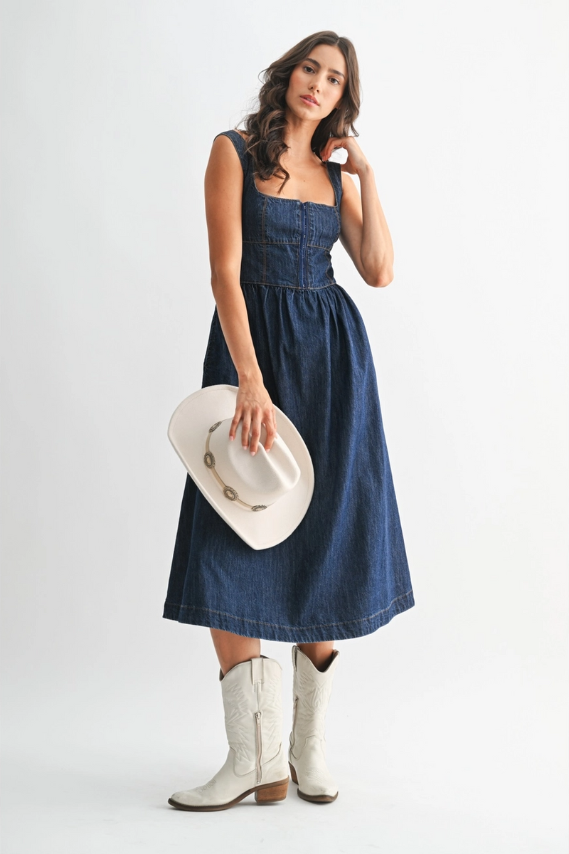 Camellia Denim Midi Dress With Square Neckline (Small) – Rare Violet  Boutique