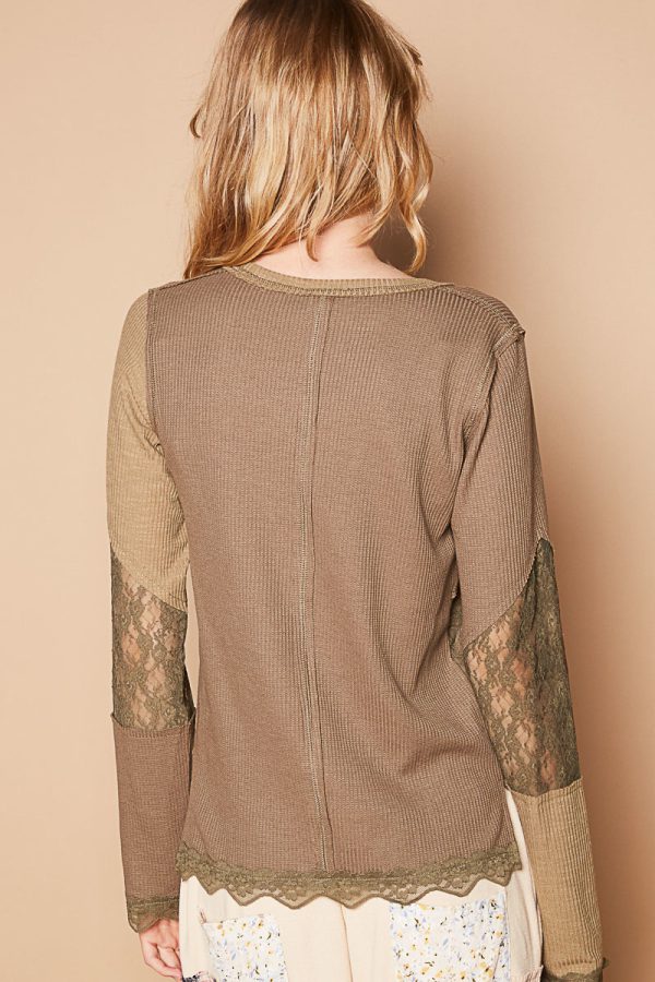 POL Khaki Thermal Lace Top