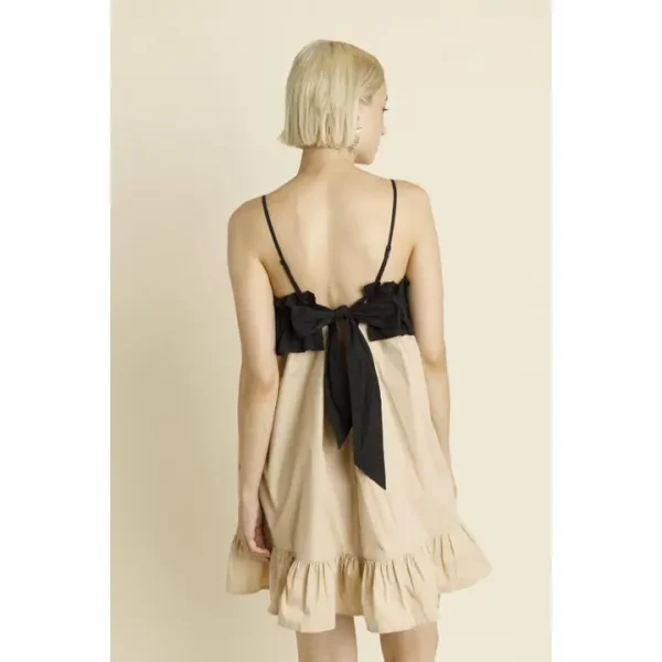 Aureum Color Block Ruffle Baby Doll Dress Tan