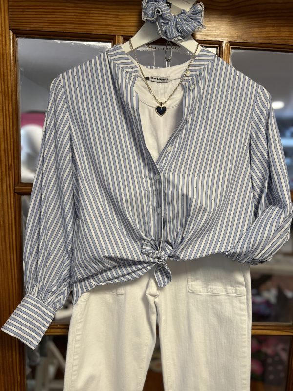 Current Air Light Blue Striped Blouse