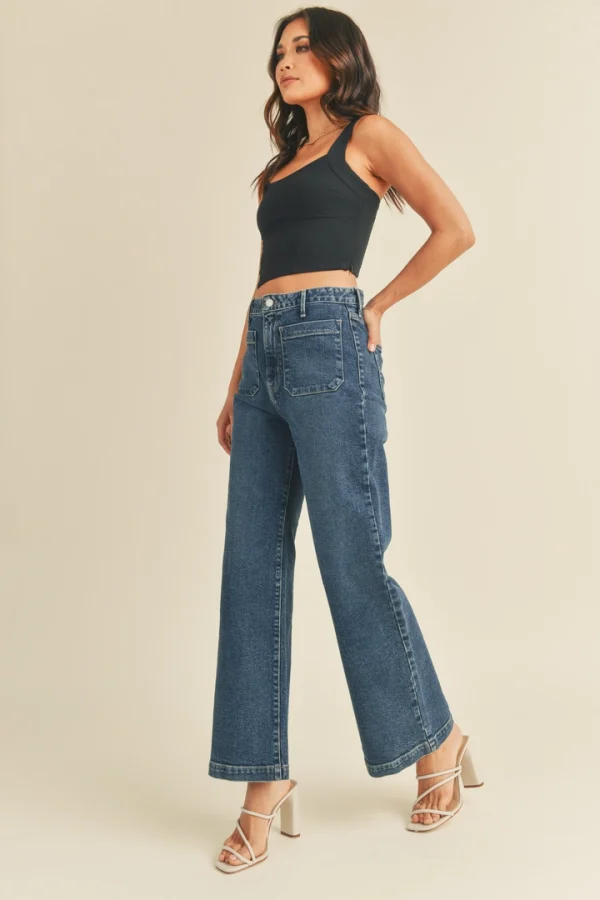 Just Black Denim Pocket Wide Leg Dark Jeans