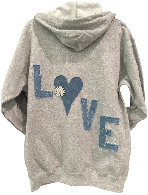 Suzy T Crystal & Vintage Denim Heart Hoodie