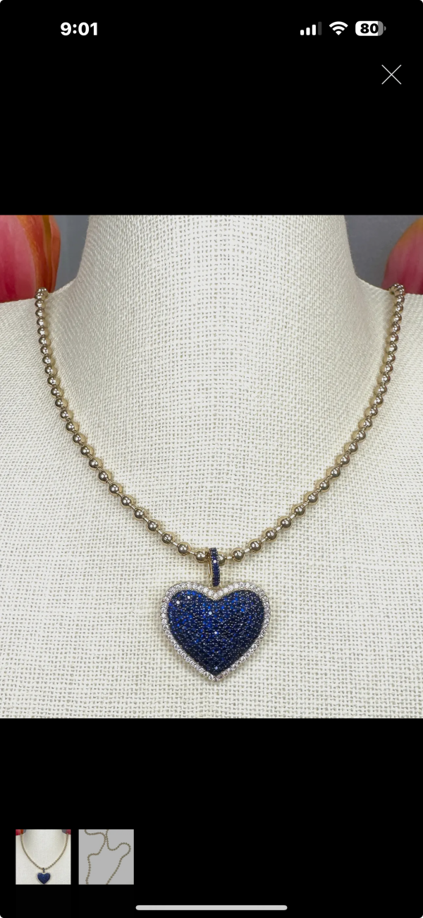 Suzy T Crystal Blue Heart Necklace