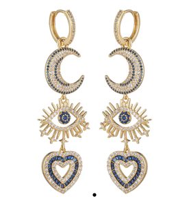 Crescent Moon Heart Drop Earrings