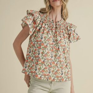 &Merci Poppy & Ivory Floral Smocked Top