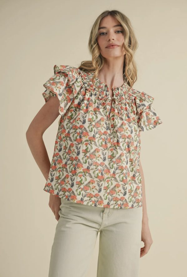 &Merci Poppy & Ivory Floral Smocked Top
