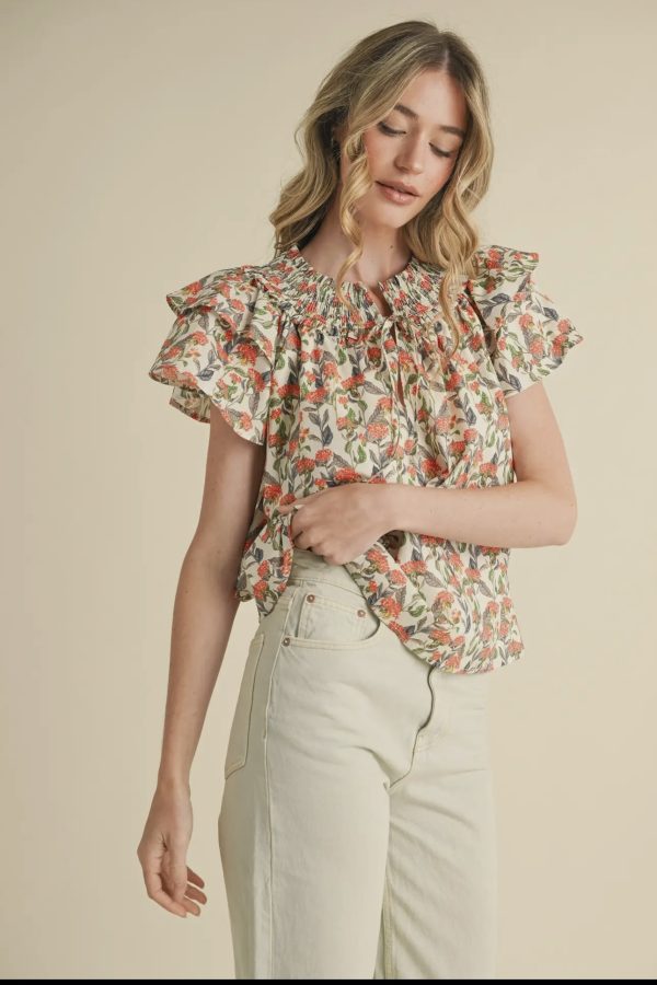 &Merci Poppy & Ivory Floral Smocked Top