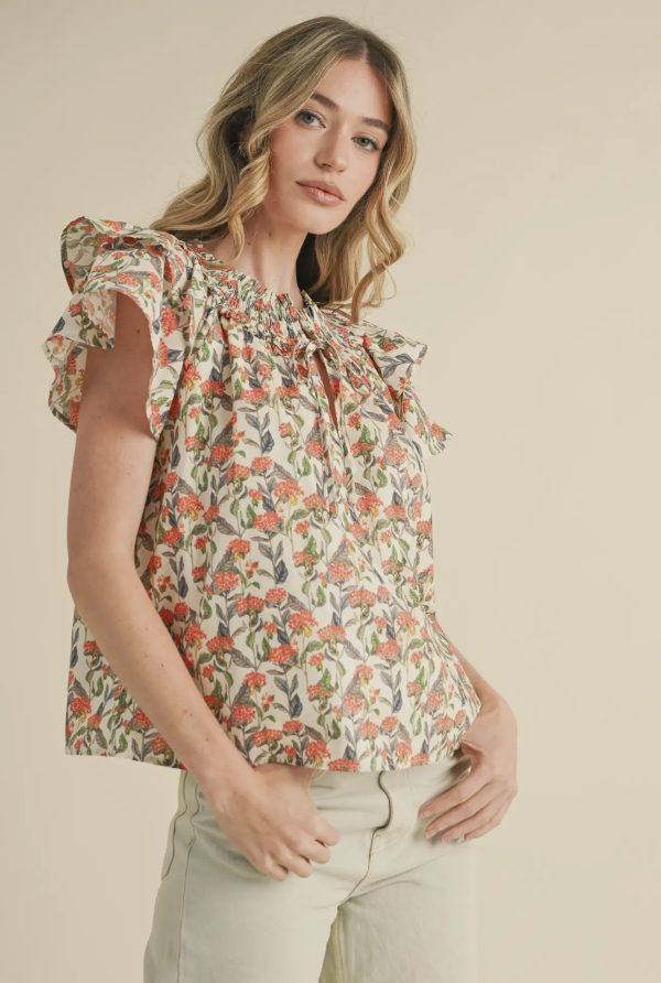 &Merci Poppy & Ivory Floral Smocked Top