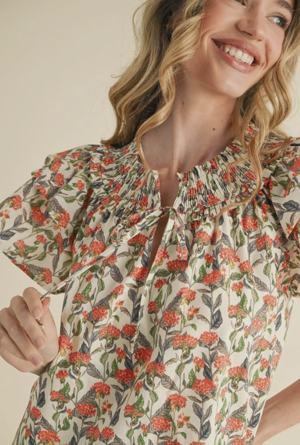 &Merci Poppy & Ivory Floral Smocked Top