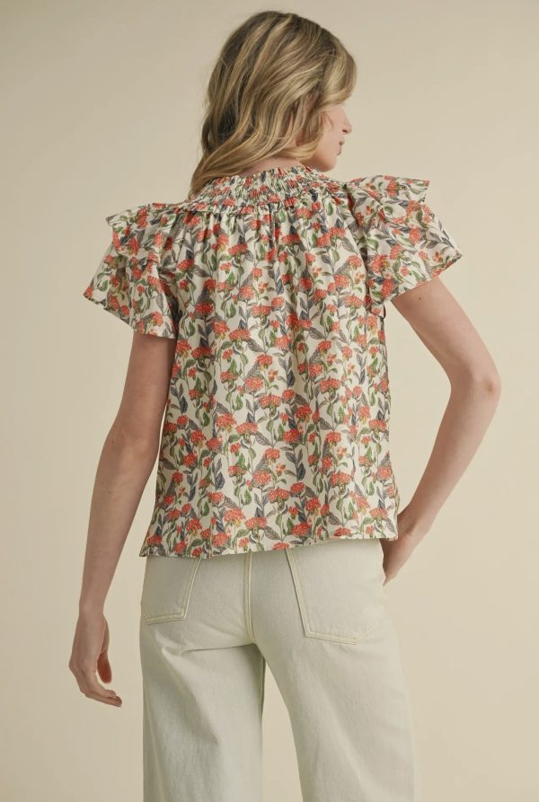 &Merci Poppy & Ivory Floral Smocked Top