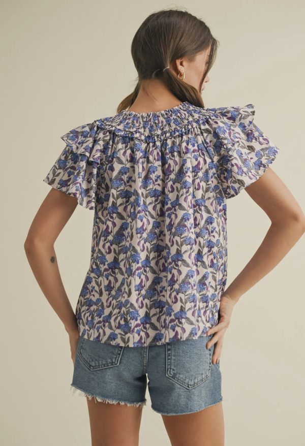 &Merci Purple & Blue Floral Smocked Top