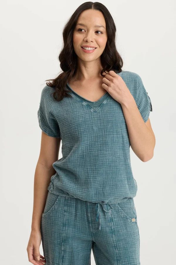 XCVI Bower Tideworn Gauze & Jersey V-Neck Tee