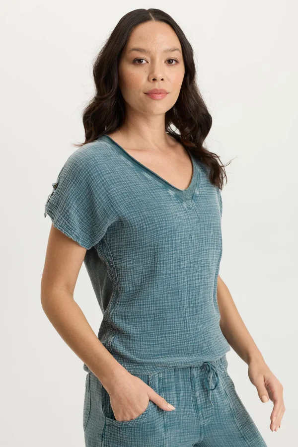 XCVI Bower Tideworn Gauze & Jersey V-Neck Tee