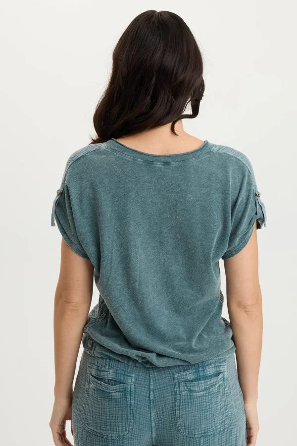 XCVI Bower Tideworn Gauze & Jersey V-Neck Tee
