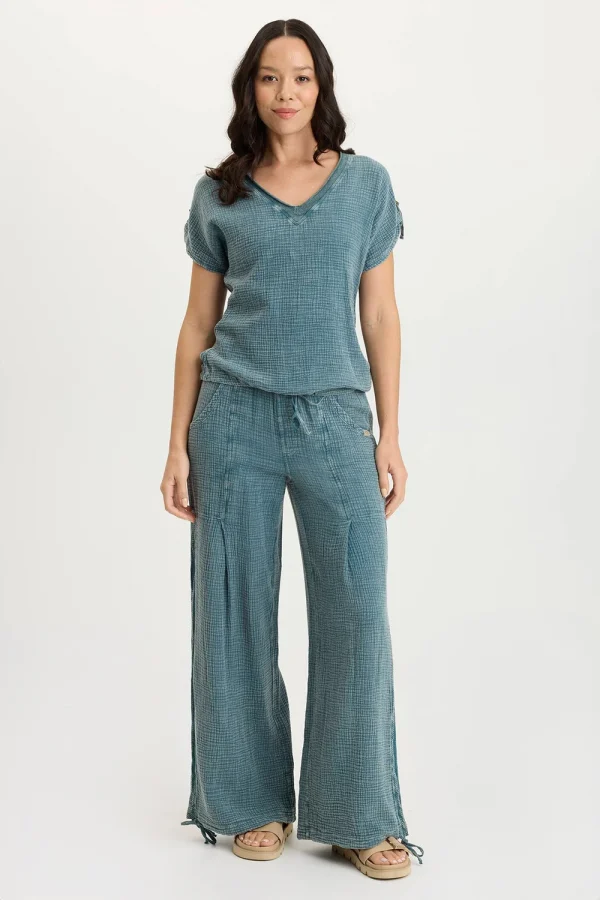 XCVI Bower Tideworn Gauze & Jersey V-Neck Tee