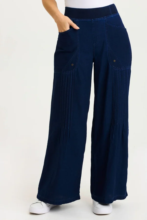 XCVI Ralston Indigo Twill Pleated Wide Leg Pant