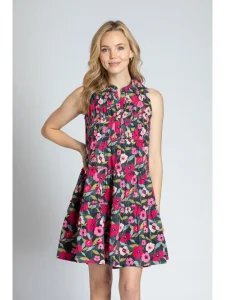 APNY Floral Sleeveless Dress with Pin-Tuck Detail