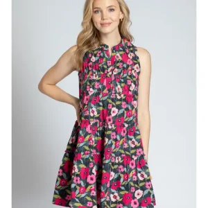 APNY Floral Sleeveless Dress with Pin-Tuck Detail