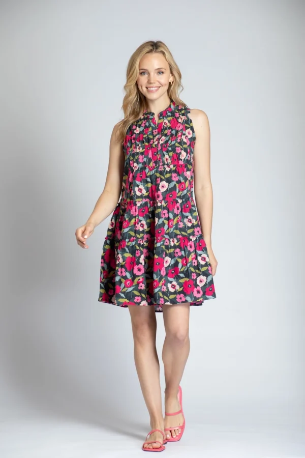 APNY Floral Sleeveless Dress with Pin-Tuck Detail