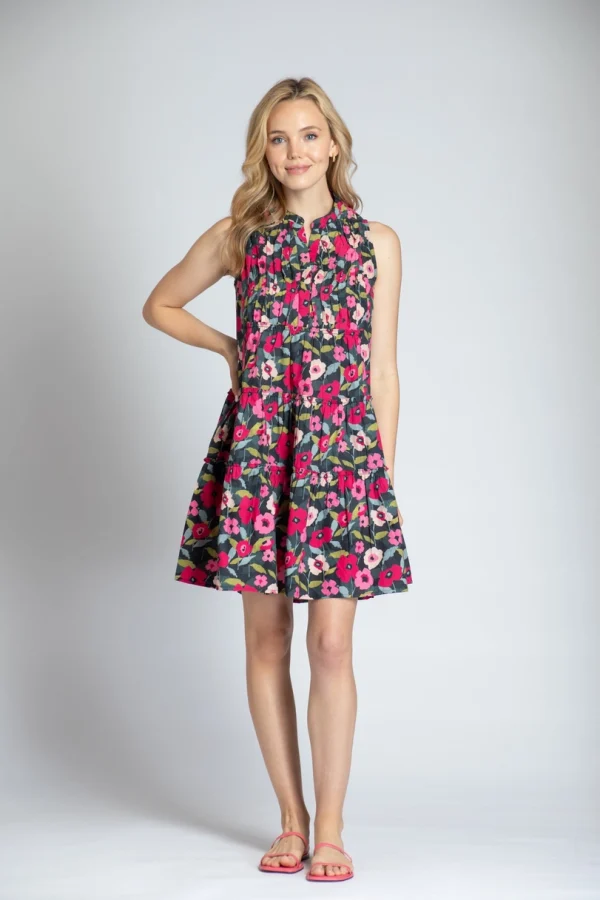 APNY Floral Sleeveless Dress with Pin-Tuck Detail