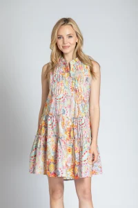 APNY Paisley Print Sleeveless Dress with Pin-Tuck Detail