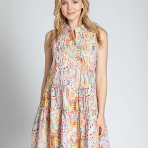 APNY Paisley Print Sleeveless Dress with Pin-Tuck Detail