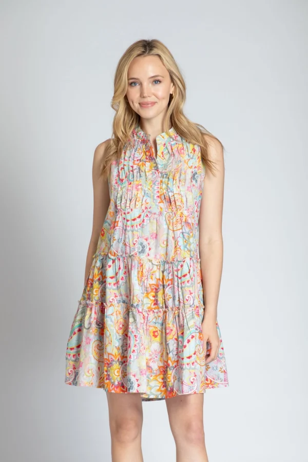 APNY Paisley Print Sleeveless Dress with Pin-Tuck Detail