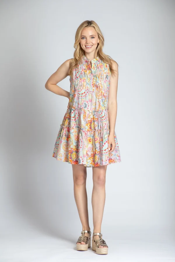 APNY Paisley Print Sleeveless Dress with Pin-Tuck Detail