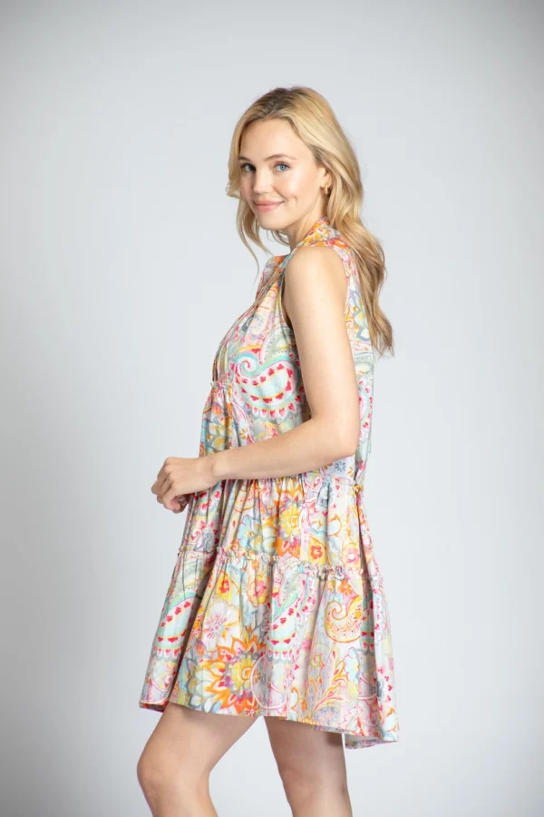 APNY Paisley Print Sleeveless Dress with Pin-Tuck Detail