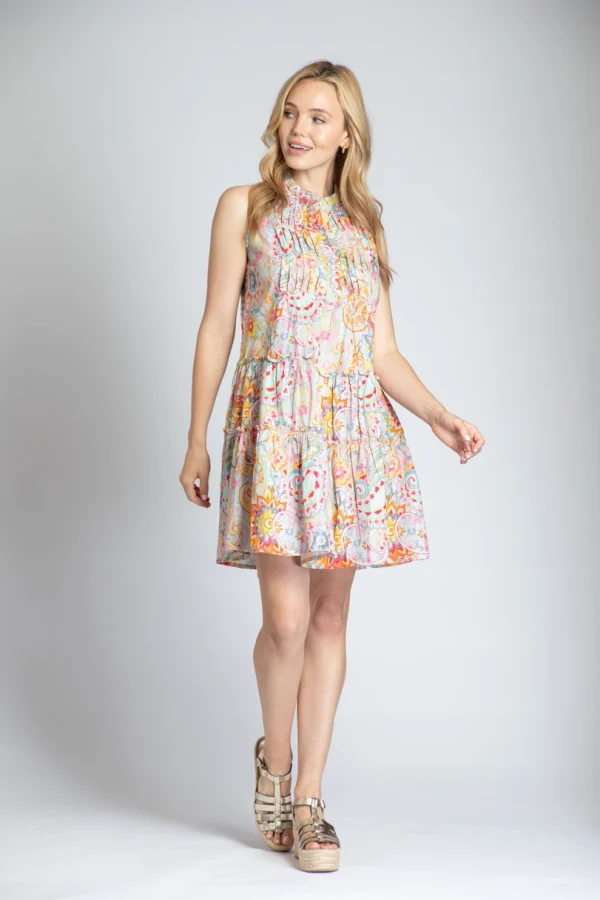 APNY Paisley Print Sleeveless Dress with Pin-Tuck Detail