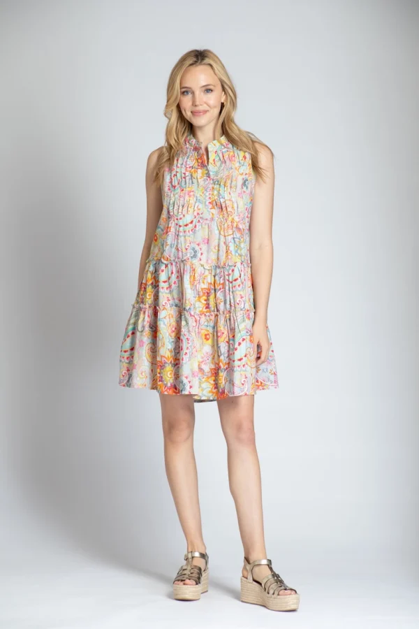 APNY Paisley Print Sleeveless Dress with Pin-Tuck Detail