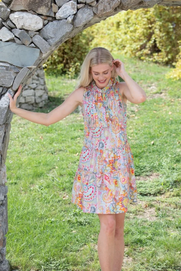APNY Paisley Print Sleeveless Dress with Pin-Tuck Detail